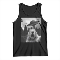 Funny Groundhog Selfie With Alien UFOs Weird Ground Hog Day Tank Top - Wonder Print Shop