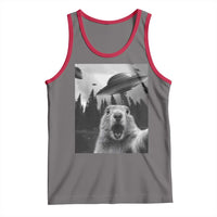 Funny Groundhog Selfie With Alien UFOs Weird Ground Hog Day Tank Top - Wonder Print Shop