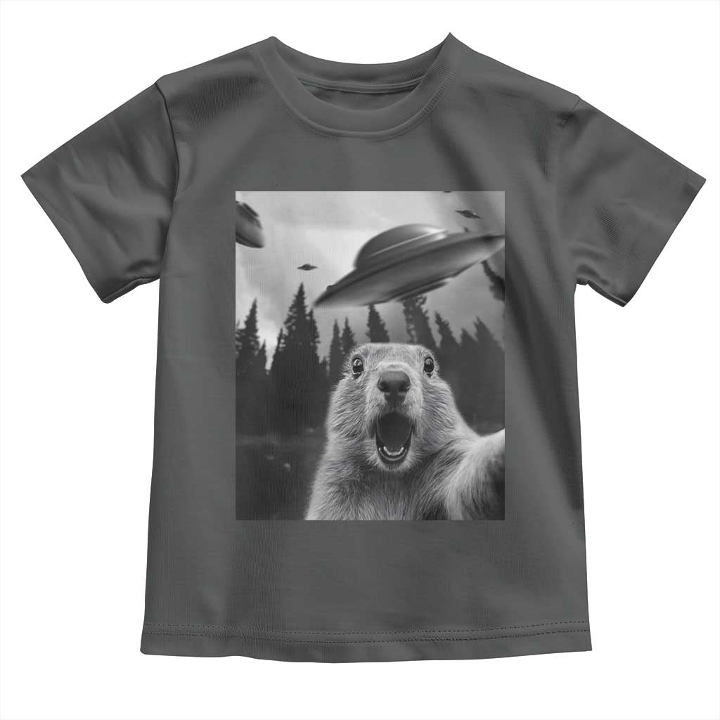 Funny Groundhog Selfie With Alien UFOs Weird Ground Hog Day Toddler T Shirt - Wonder Print Shop