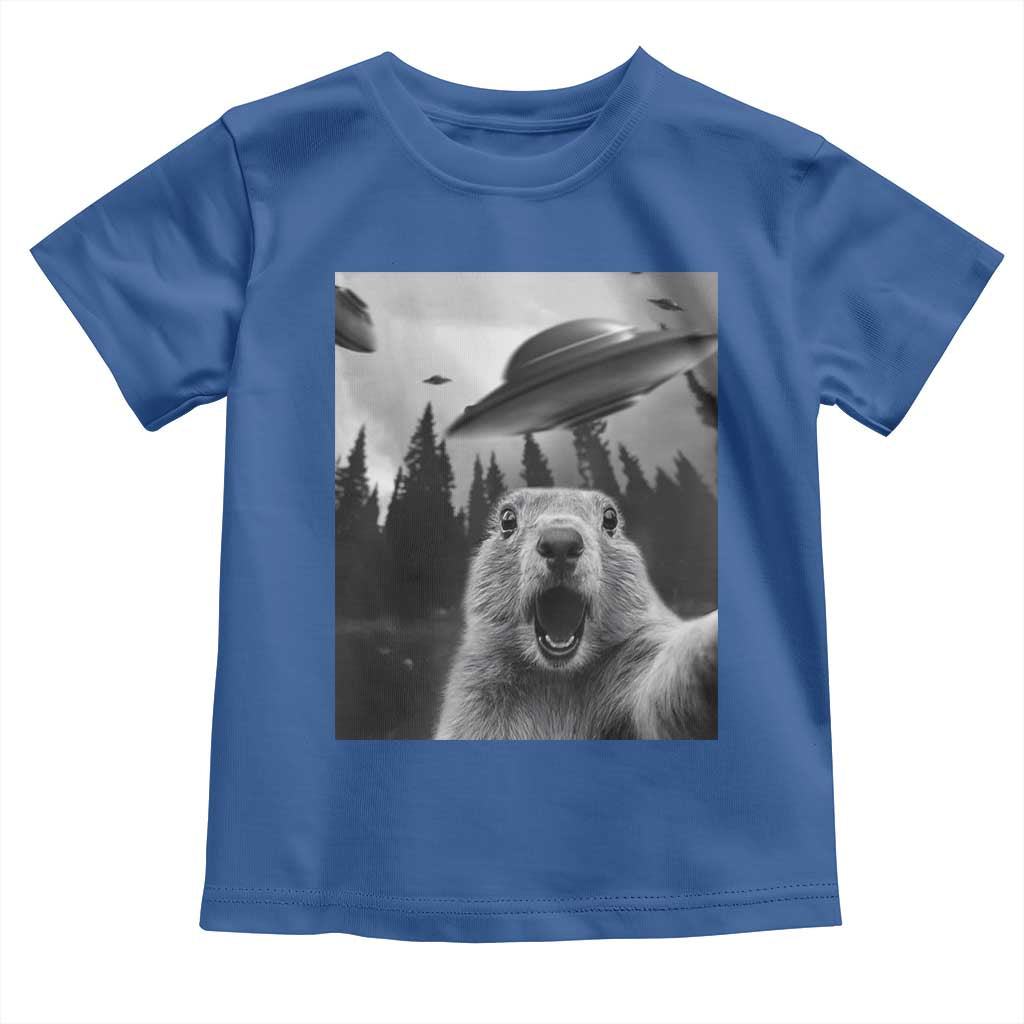 Funny Groundhog Selfie With Alien UFOs Weird Ground Hog Day Toddler T Shirt - Wonder Print Shop