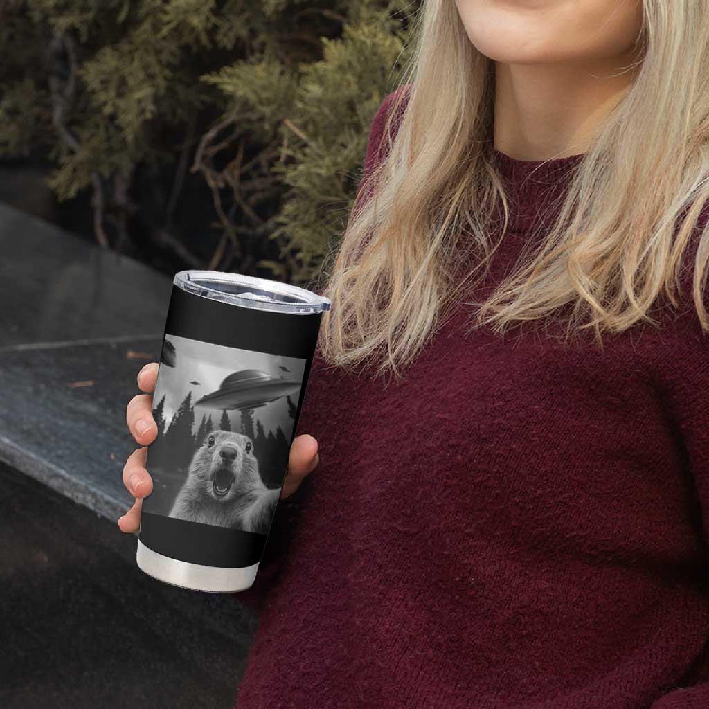 Funny Groundhog Selfie With Alien UFOs Weird Ground Hog Day Tumbler Cup - Wonder Print Shop