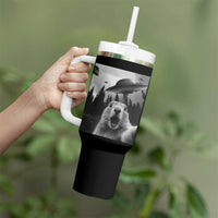 Funny Groundhog Selfie With Alien UFOs Weird Ground Hog Day Tumbler With Handle - Wonder Print Shop