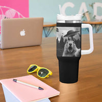 Funny Groundhog Selfie With Alien UFOs Weird Ground Hog Day Tumbler With Handle - Wonder Print Shop
