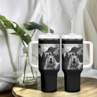 Funny Groundhog Selfie With Alien UFOs Weird Ground Hog Day Tumbler With Handle - Wonder Print Shop