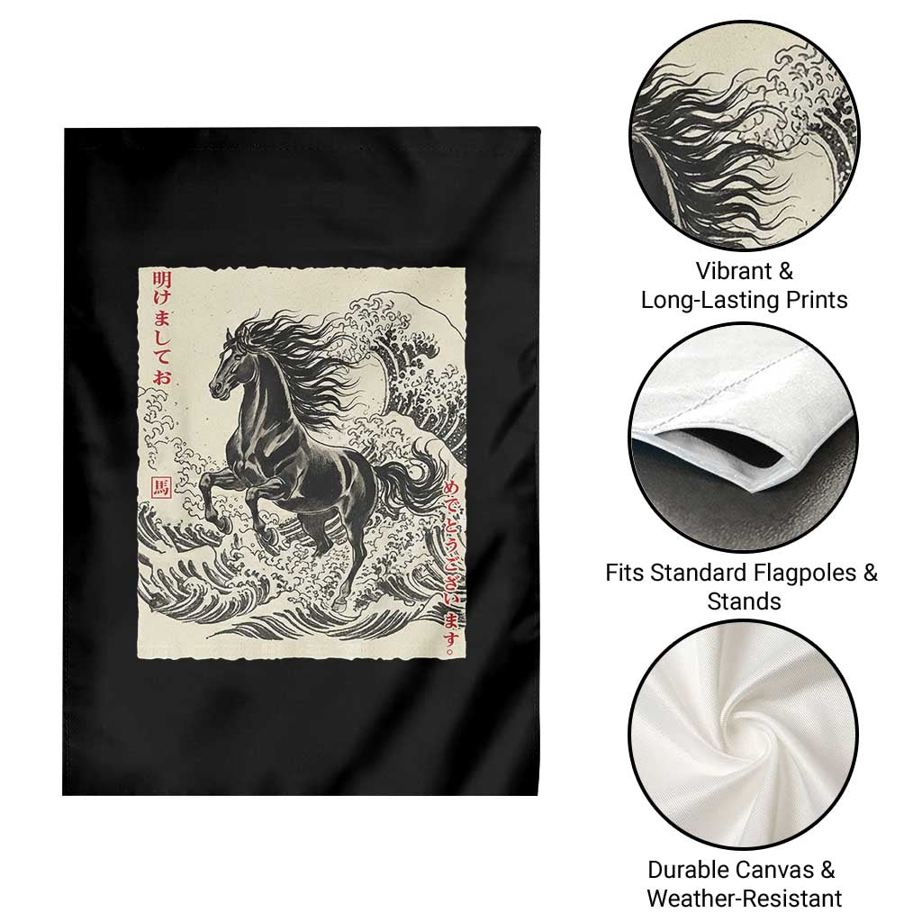 Japanese New Year 2026 Garden Flag Year Of The Horse Tsunami Ukiyo e Art - Wonder Print Shop