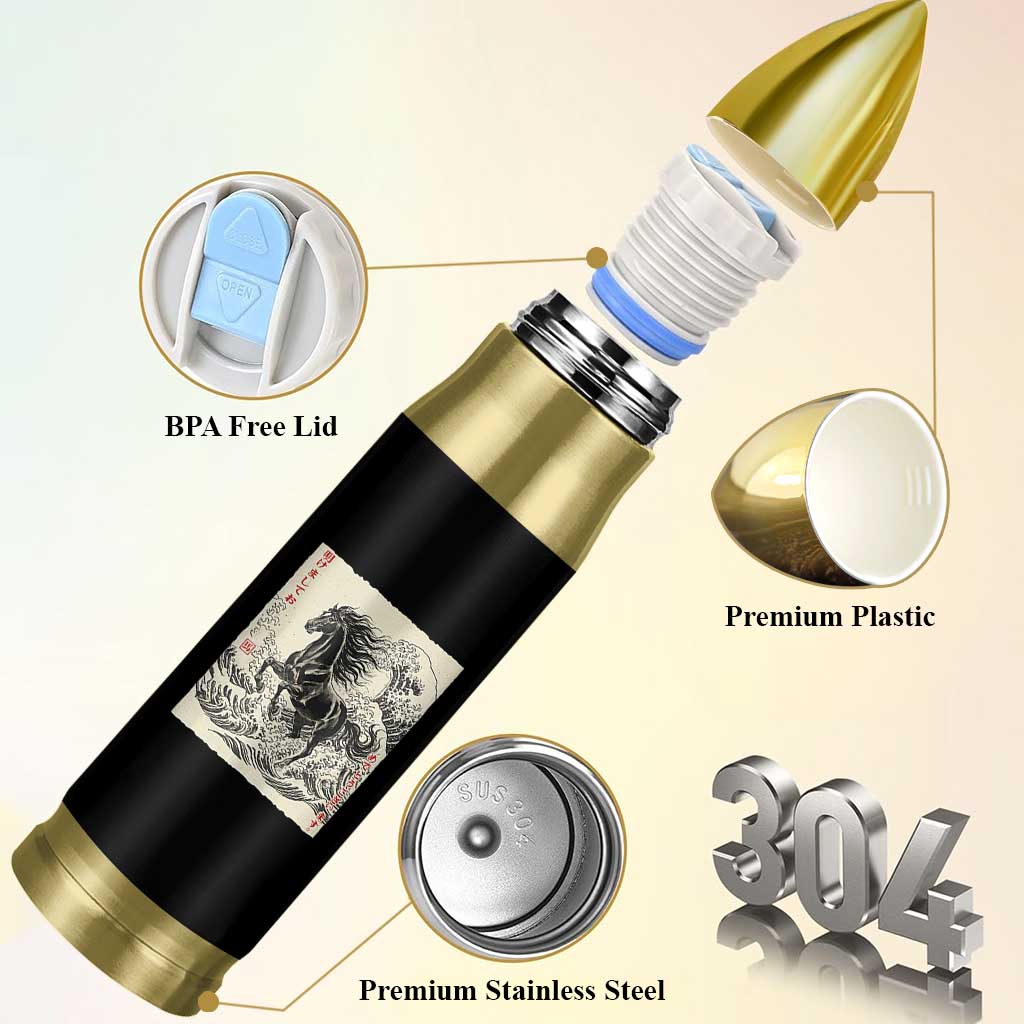 Japanese New Year 2026 Bullet Tumbler Year Of The Horse Tsunami Ukiyo e Art - Wonder Print Shop