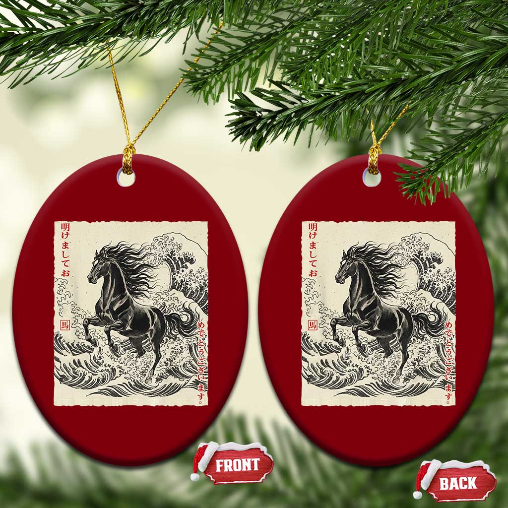 Japanese New Year 2026 Ceramic Ornament Year Of The Horse Tsunami Ukiyo e Art - Wonder Print Shop