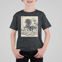 Japanese New Year 2026 T Shirt For Kid Year Of The Horse Tsunami Ukiyo e Art - Wonder Print Shop