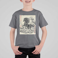 Japanese New Year 2026 T Shirt For Kid Year Of The Horse Tsunami Ukiyo e Art - Wonder Print Shop
