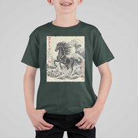 Japanese New Year 2026 T Shirt For Kid Year Of The Horse Tsunami Ukiyo e Art - Wonder Print Shop