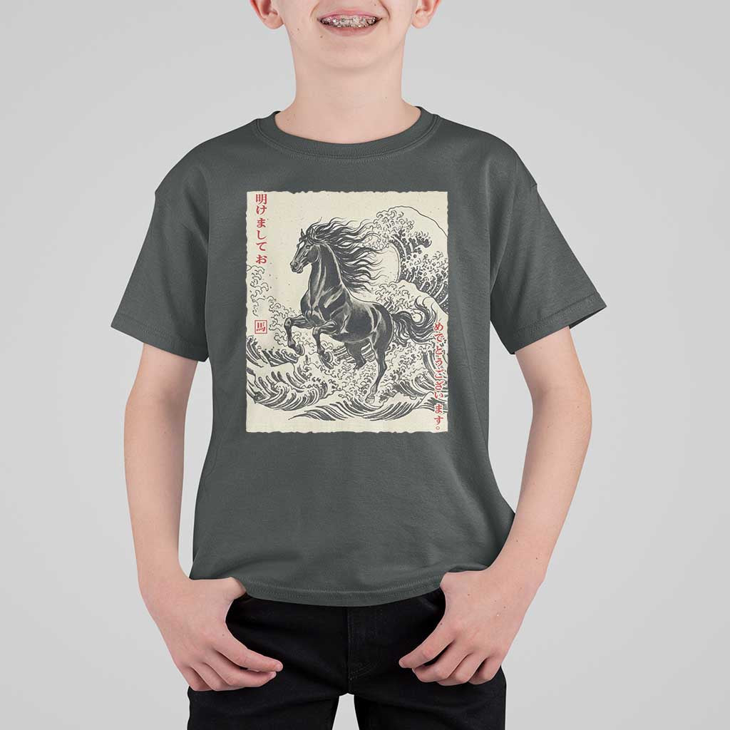 Japanese New Year 2026 T Shirt For Kid Year Of The Horse Tsunami Ukiyo e Art - Wonder Print Shop