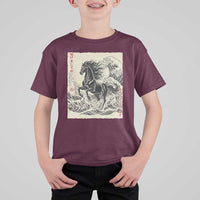 Japanese New Year 2026 T Shirt For Kid Year Of The Horse Tsunami Ukiyo e Art - Wonder Print Shop