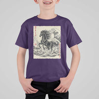 Japanese New Year 2026 T Shirt For Kid Year Of The Horse Tsunami Ukiyo e Art - Wonder Print Shop