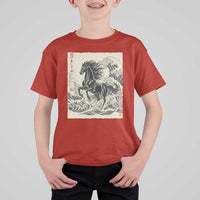 Japanese New Year 2026 T Shirt For Kid Year Of The Horse Tsunami Ukiyo e Art - Wonder Print Shop