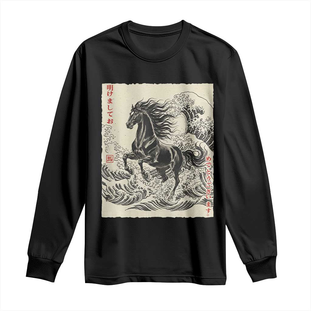 Japanese New Year 2026 Long Sleeve Shirt Year Of The Horse Tsunami Ukiyo e Art - Wonder Print Shop