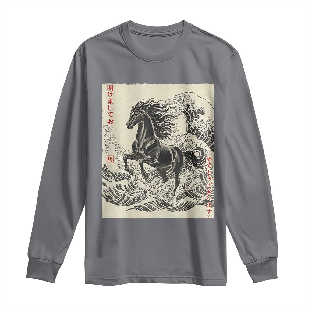 Japanese New Year 2026 Long Sleeve Shirt Year Of The Horse Tsunami Ukiyo e Art - Wonder Print Shop
