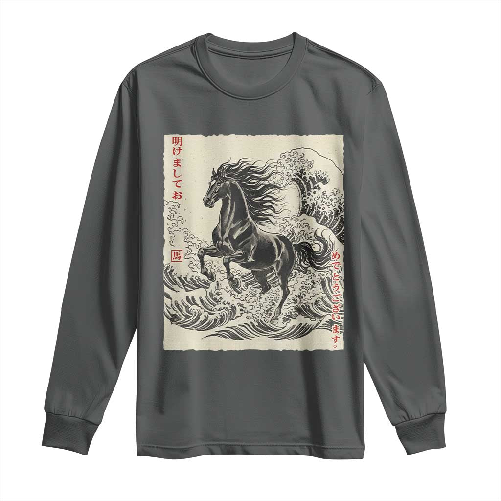 Japanese New Year 2026 Long Sleeve Shirt Year Of The Horse Tsunami Ukiyo e Art - Wonder Print Shop