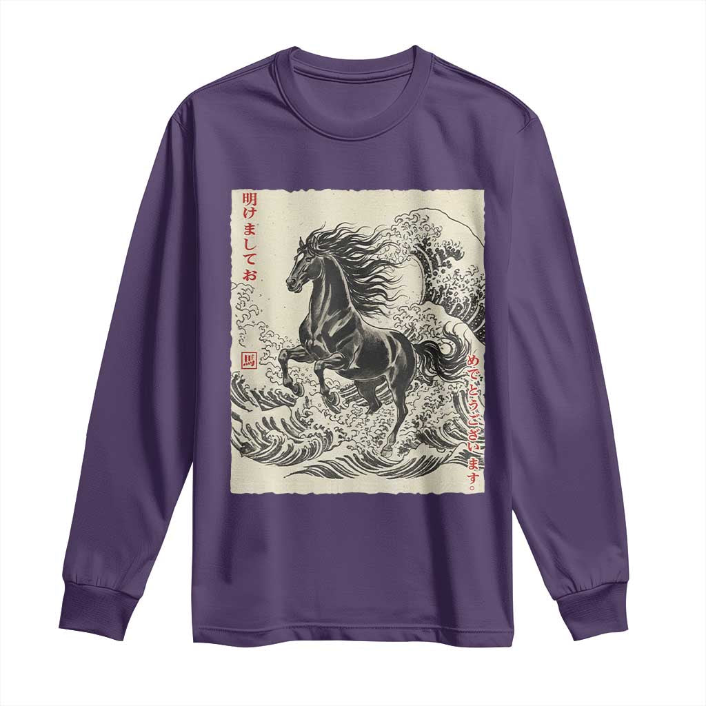 Japanese New Year 2026 Long Sleeve Shirt Year Of The Horse Tsunami Ukiyo e Art - Wonder Print Shop
