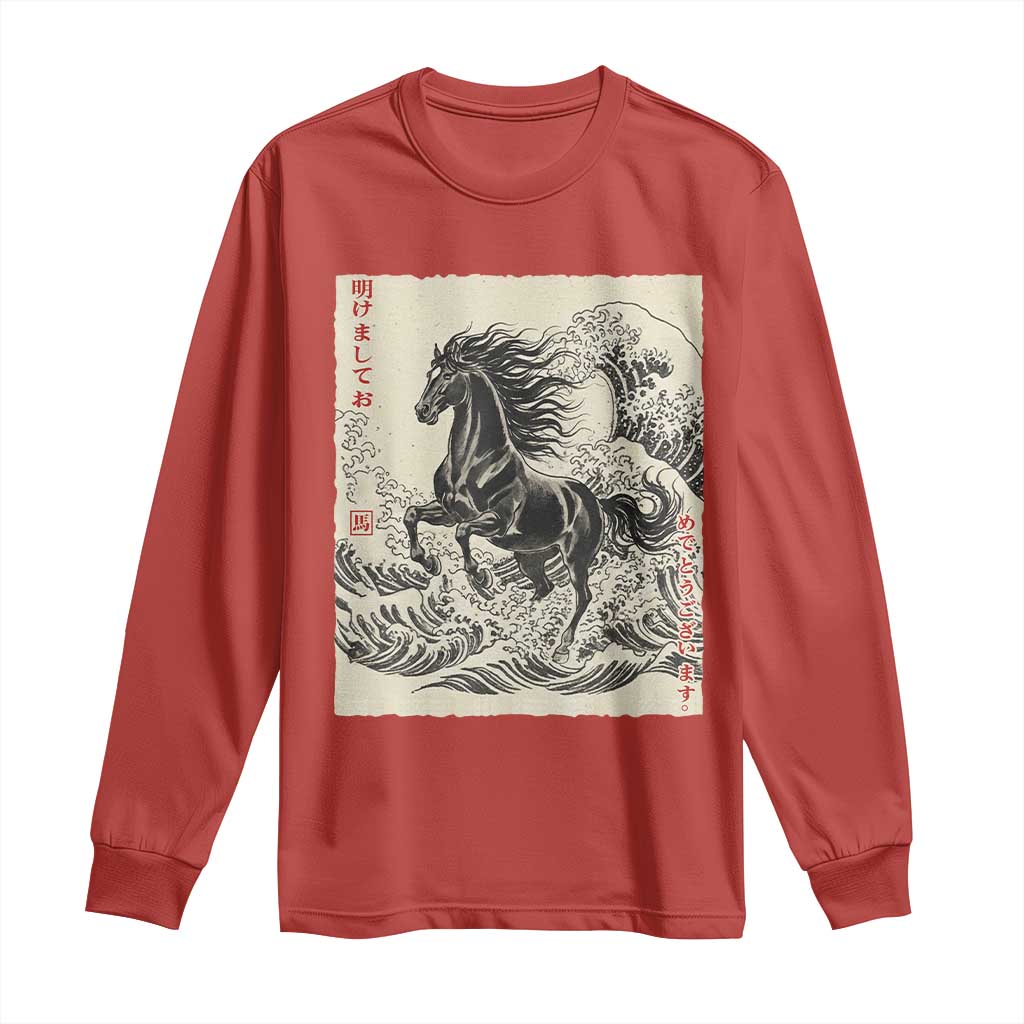 Japanese New Year 2026 Long Sleeve Shirt Year Of The Horse Tsunami Ukiyo e Art - Wonder Print Shop
