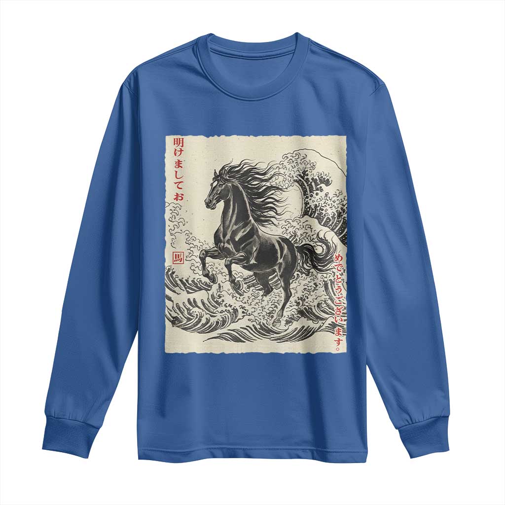 Japanese New Year 2026 Long Sleeve Shirt Year Of The Horse Tsunami Ukiyo e Art - Wonder Print Shop