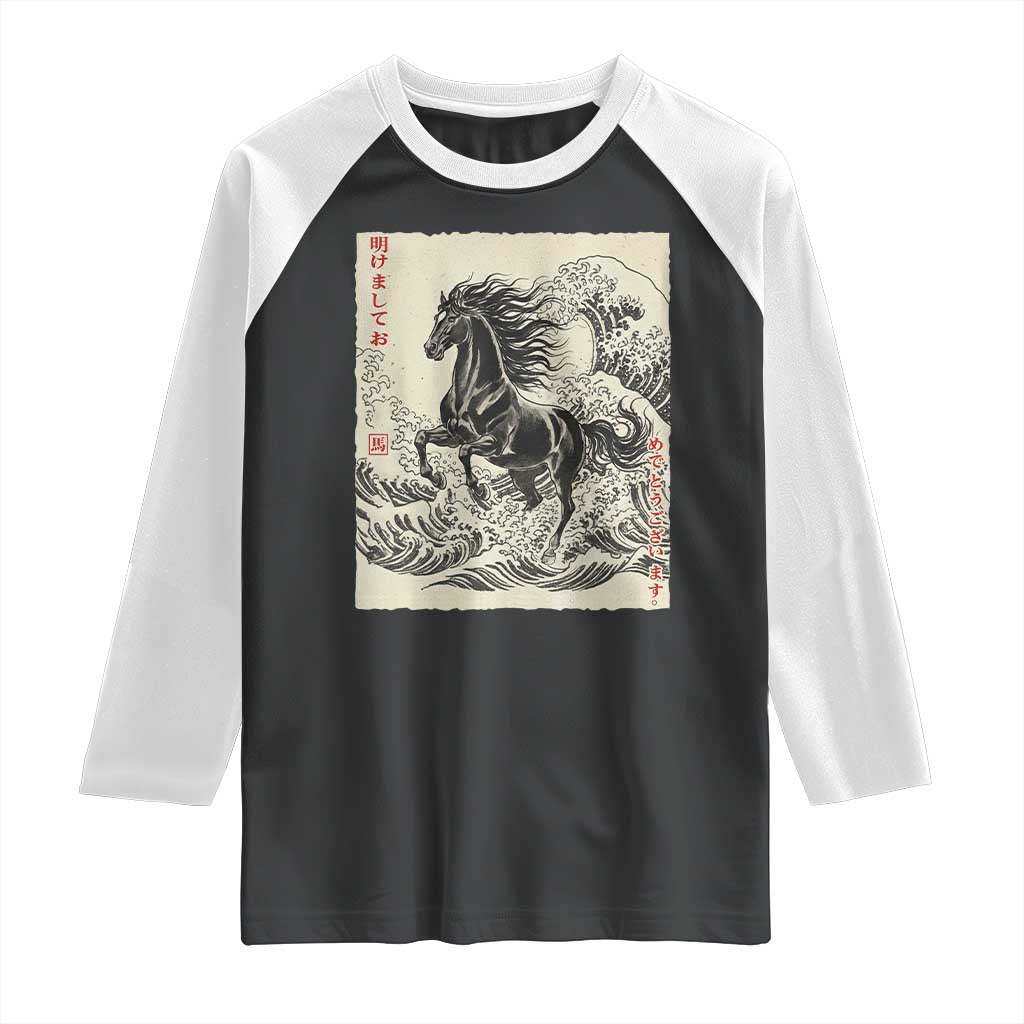 Japanese New Year 2026 Raglan Shirt Year Of The Horse Tsunami Ukiyo e Art - Wonder Print Shop