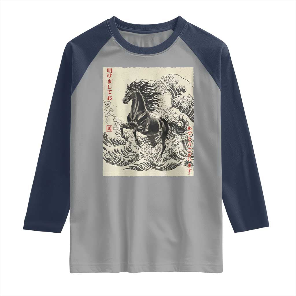 Japanese New Year 2026 Raglan Shirt Year Of The Horse Tsunami Ukiyo e Art - Wonder Print Shop