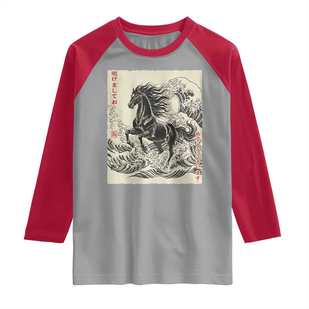 Japanese New Year 2026 Raglan Shirt Year Of The Horse Tsunami Ukiyo e Art - Wonder Print Shop