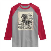 Japanese New Year 2026 Raglan Shirt Year Of The Horse Tsunami Ukiyo e Art - Wonder Print Shop