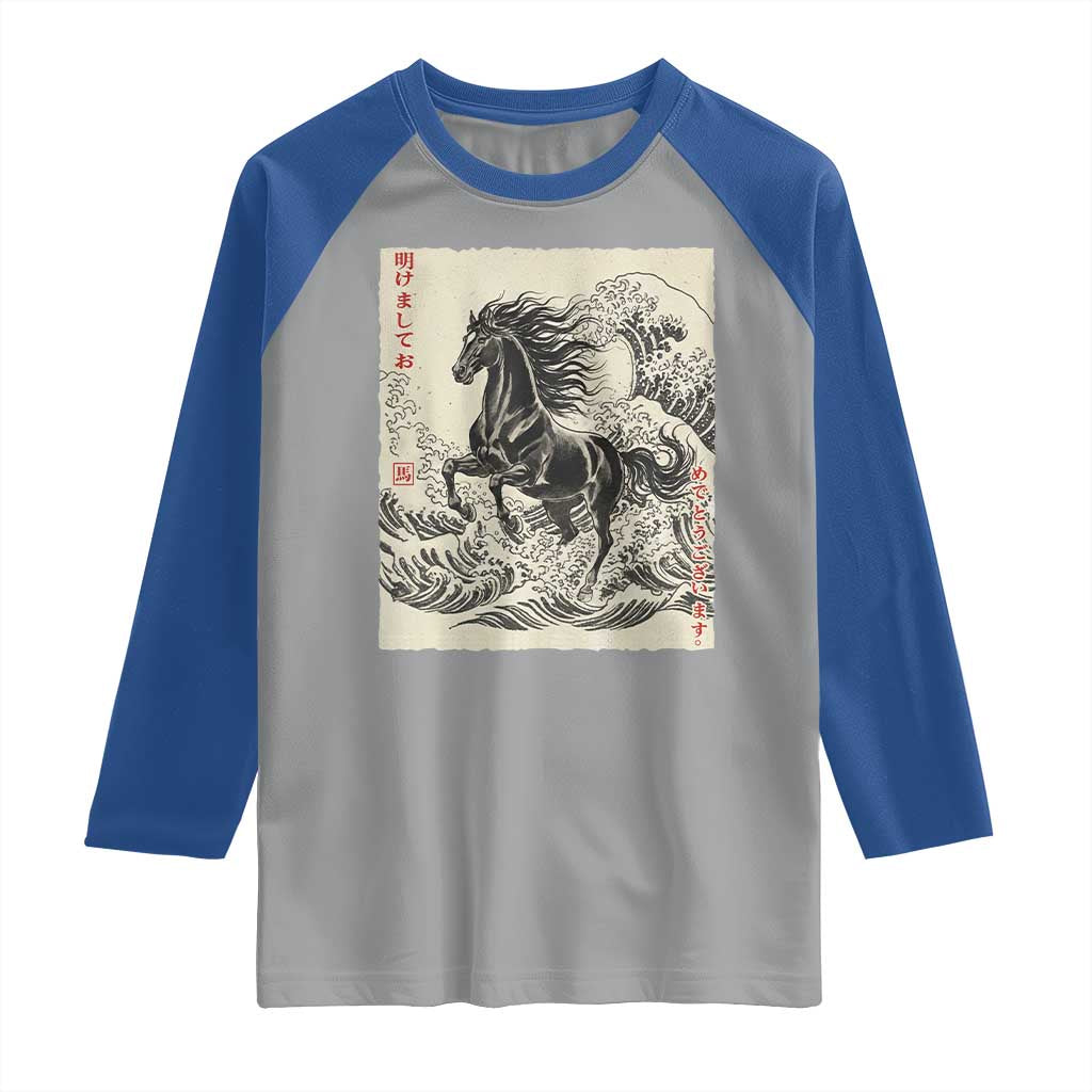Japanese New Year 2026 Raglan Shirt Year Of The Horse Tsunami Ukiyo e Art - Wonder Print Shop