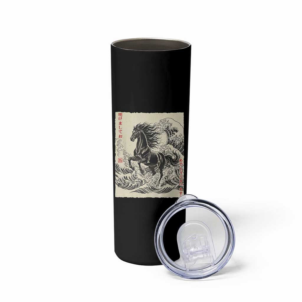 Japanese New Year 2026 Skinny Tumbler Year Of The Horse Tsunami Ukiyo e Art - Wonder Print Shop
