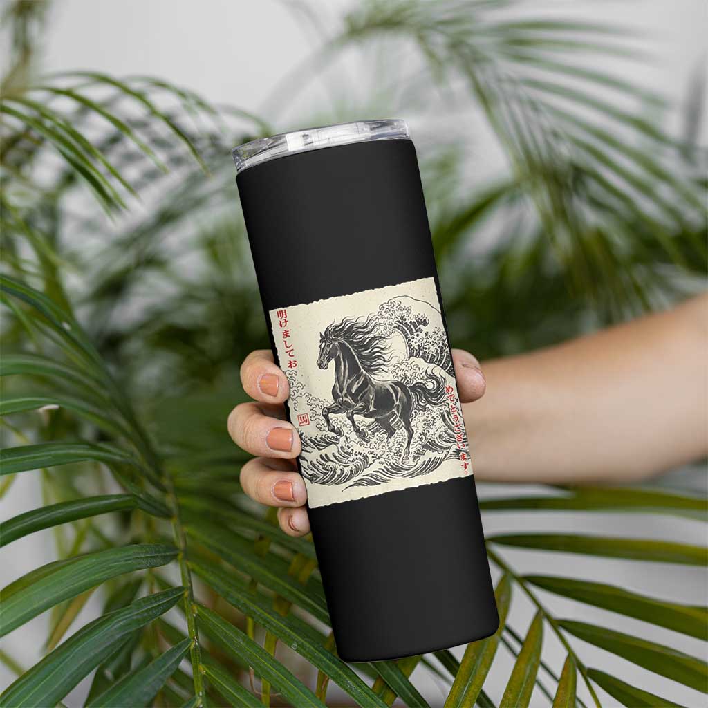 Japanese New Year 2026 Skinny Tumbler Year Of The Horse Tsunami Ukiyo e Art - Wonder Print Shop