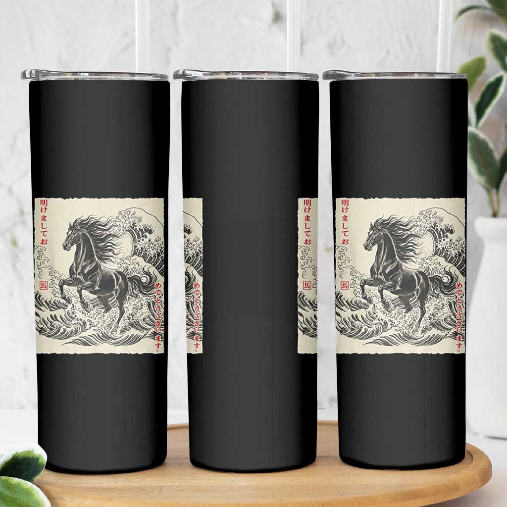 Japanese New Year 2026 Skinny Tumbler Year Of The Horse Tsunami Ukiyo e Art - Wonder Print Shop