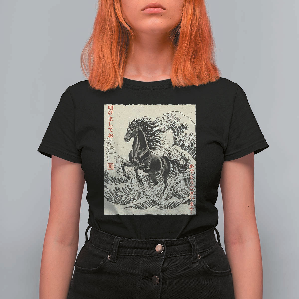 Japanese New Year 2026 T Shirt For Women Year Of The Horse Tsunami Ukiyo e Art - Wonder Print Shop