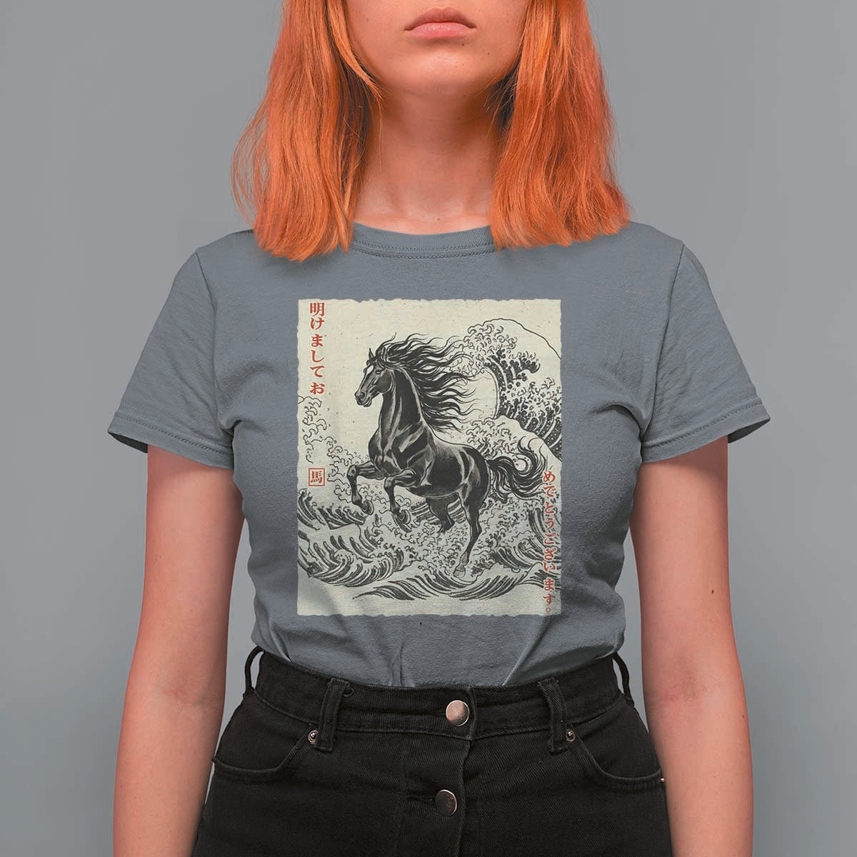 Japanese New Year 2026 T Shirt For Women Year Of The Horse Tsunami Ukiyo e Art - Wonder Print Shop