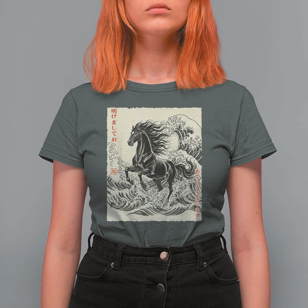 Japanese New Year 2026 T Shirt For Women Year Of The Horse Tsunami Ukiyo e Art - Wonder Print Shop