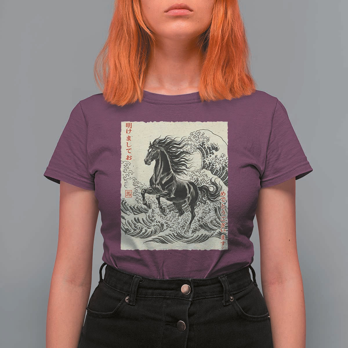 Japanese New Year 2026 T Shirt For Women Year Of The Horse Tsunami Ukiyo e Art - Wonder Print Shop