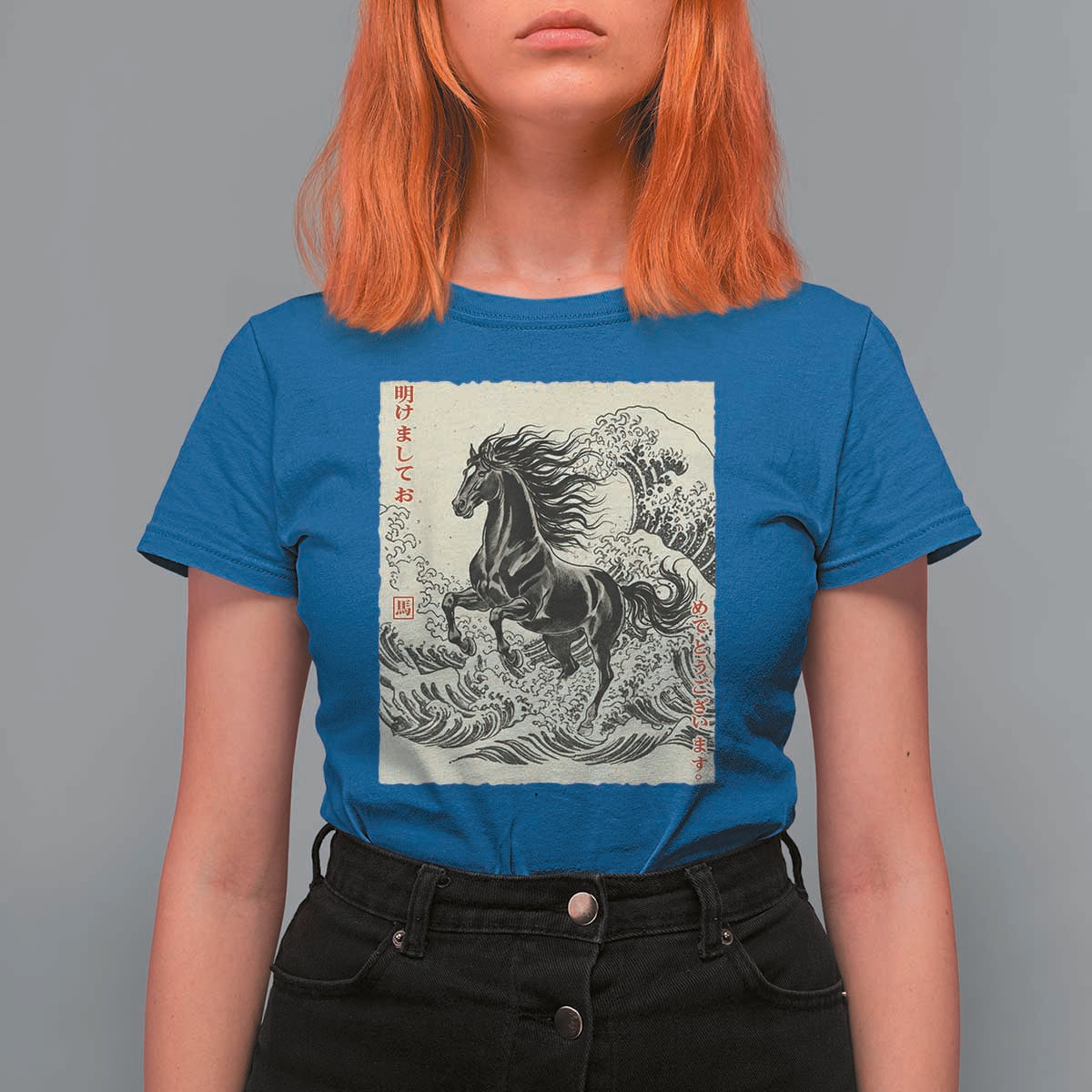 Japanese New Year 2026 T Shirt For Women Year Of The Horse Tsunami Ukiyo e Art - Wonder Print Shop