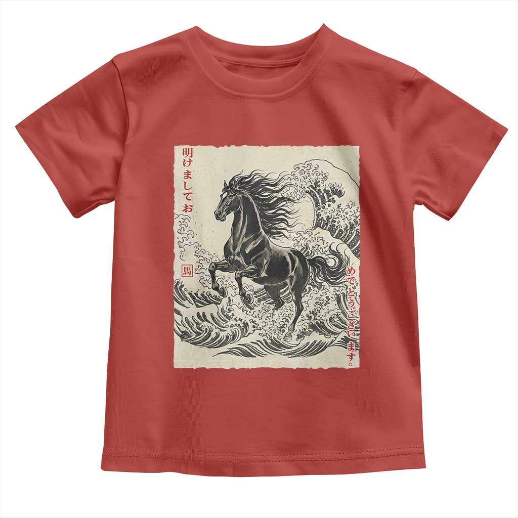Japanese New Year 2026 Toddler T Shirt Year Of The Horse Tsunami Ukiyo e Art - Wonder Print Shop