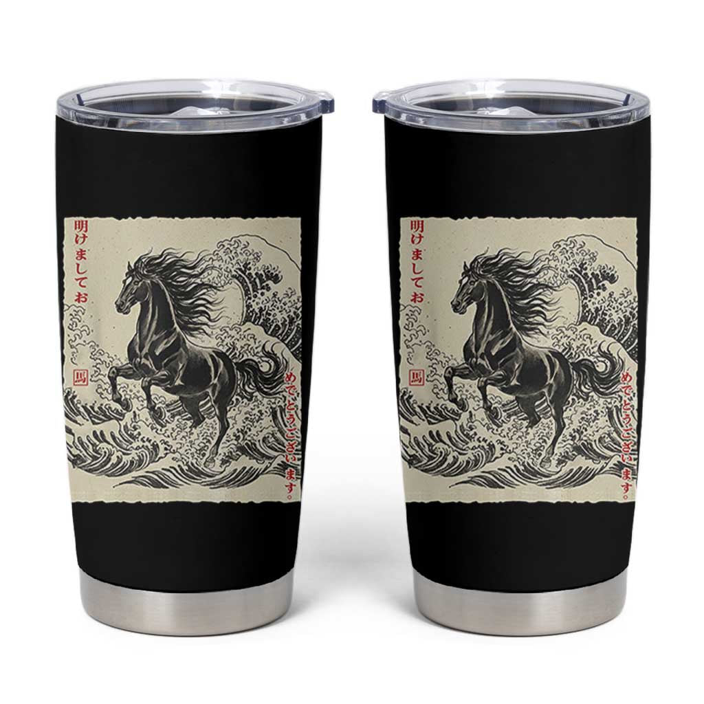 Japanese New Year 2026 Tumbler Cup Year Of The Horse Tsunami Ukiyo e Art - Wonder Print Shop