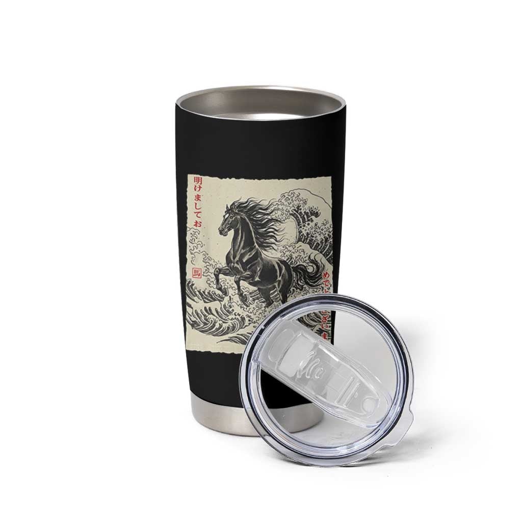 Japanese New Year 2026 Tumbler Cup Year Of The Horse Tsunami Ukiyo e Art - Wonder Print Shop