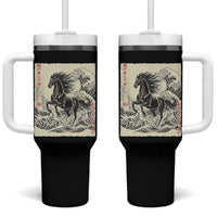 Japanese New Year 2026 Tumbler With Handle Year Of The Horse Tsunami Ukiyo e Art - Wonder Print Shop