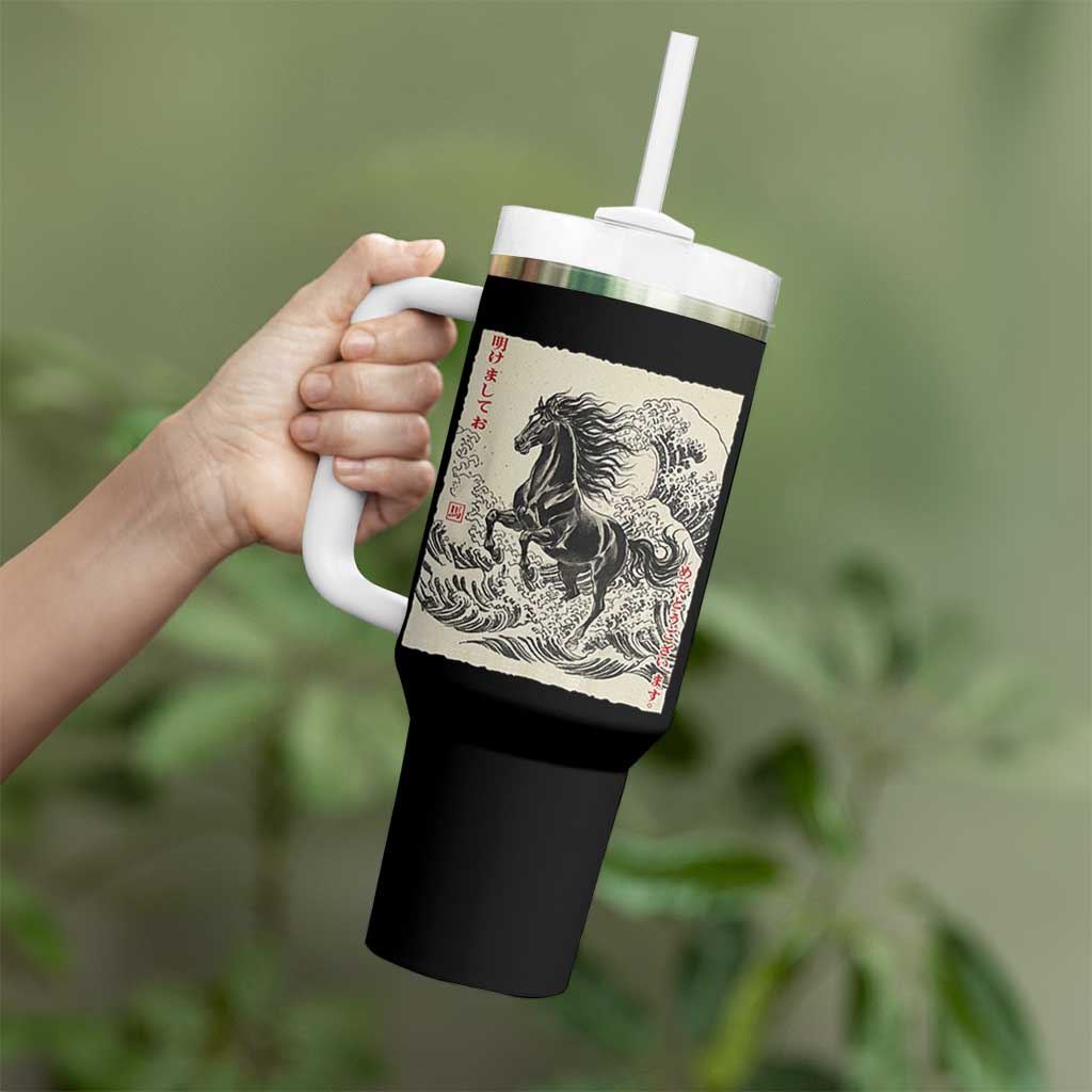 Japanese New Year 2026 Tumbler With Handle Year Of The Horse Tsunami Ukiyo e Art - Wonder Print Shop
