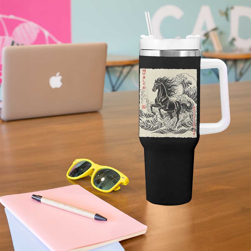 Japanese New Year 2026 Tumbler With Handle Year Of The Horse Tsunami Ukiyo e Art - Wonder Print Shop