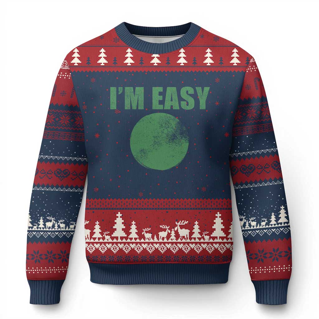 Funny I'm Easy Snowboard Ski Ugly Christmas Sweater Green Circle Retro Mountain Sign - Wonder Print Shop
