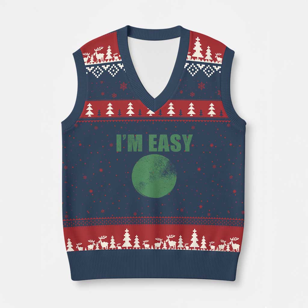 Funny I'm Easy Snowboard Ski V-Neck Knit Sweater Vest Green Circle Retro Mountain Sign - Wonder Print Shop