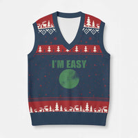 Funny I'm Easy Snowboard Ski V-Neck Knit Sweater Vest Green Circle Retro Mountain Sign - Wonder Print Shop