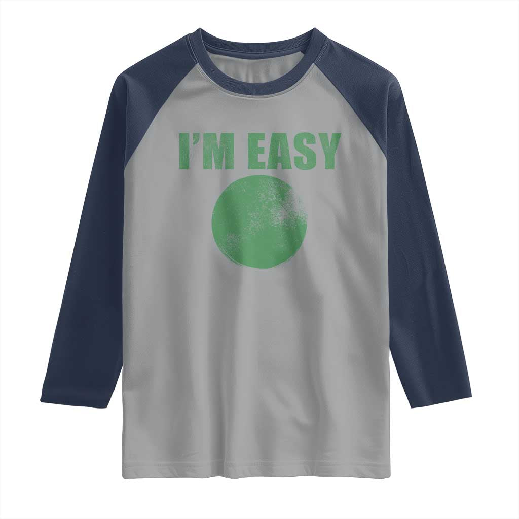 Funny I'm Easy Snowboard Ski Raglan Shirt Green Circle Retro Mountain Sign - Wonder Print Shop