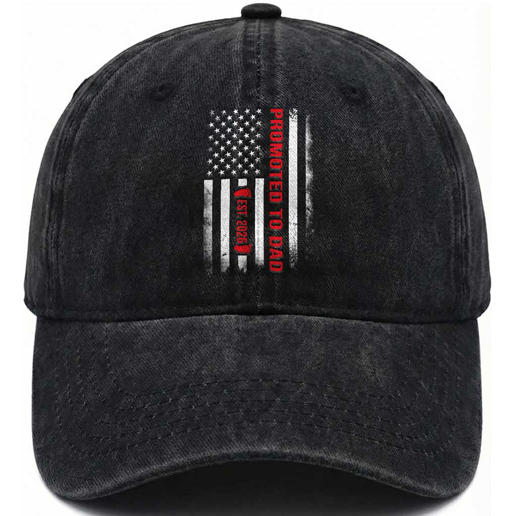 Promoted To Dad Est 2026 Washed Cotton Baseball Cap New Dad 2026 Baby Announcement