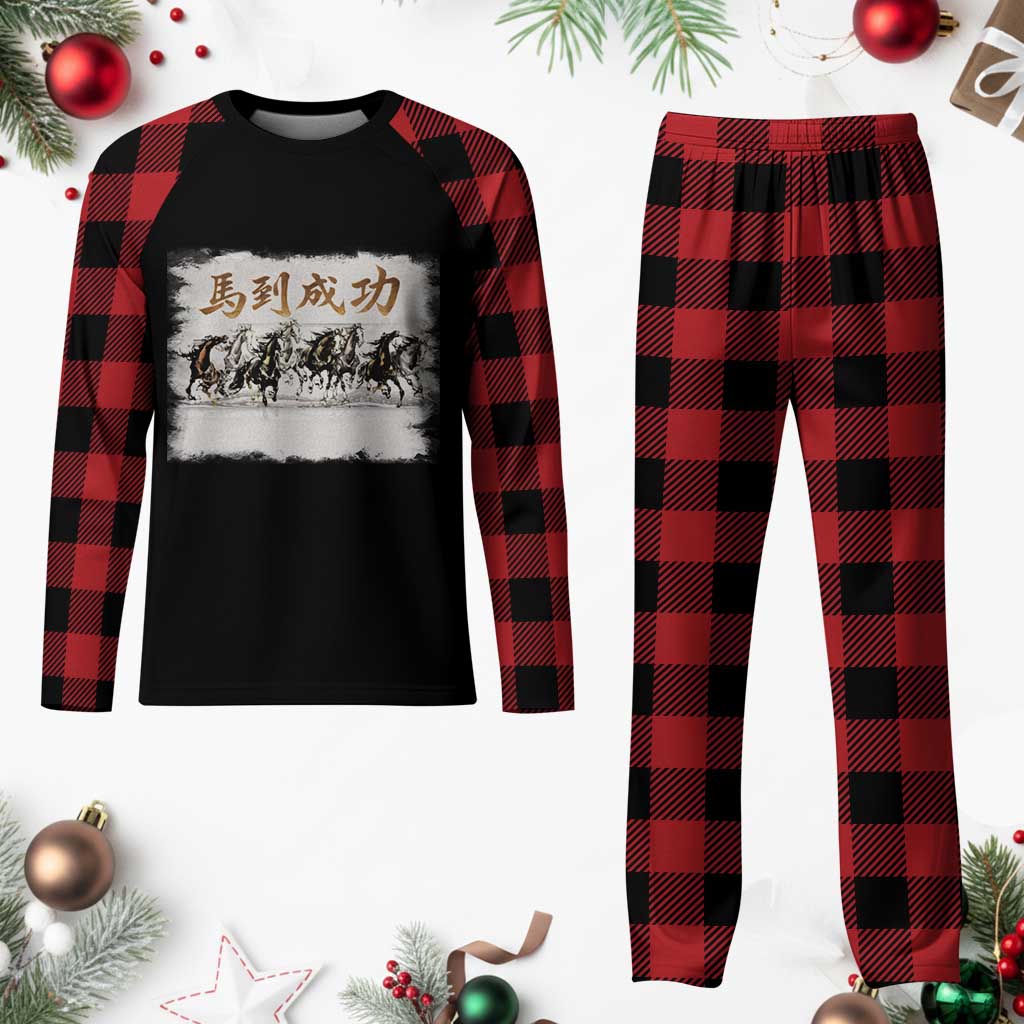 Year of The Horse 2026 Plaid Pajama Set Gallop Of The 8 Horses Lunar New Year