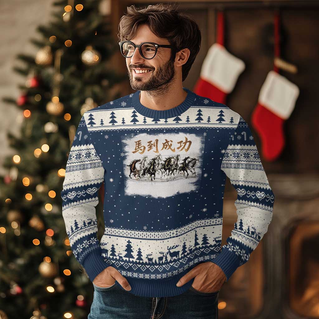 Year of The Horse 2026 Ugly Christmas Sweater Gallop Of The 8 Horses Lunar New Year